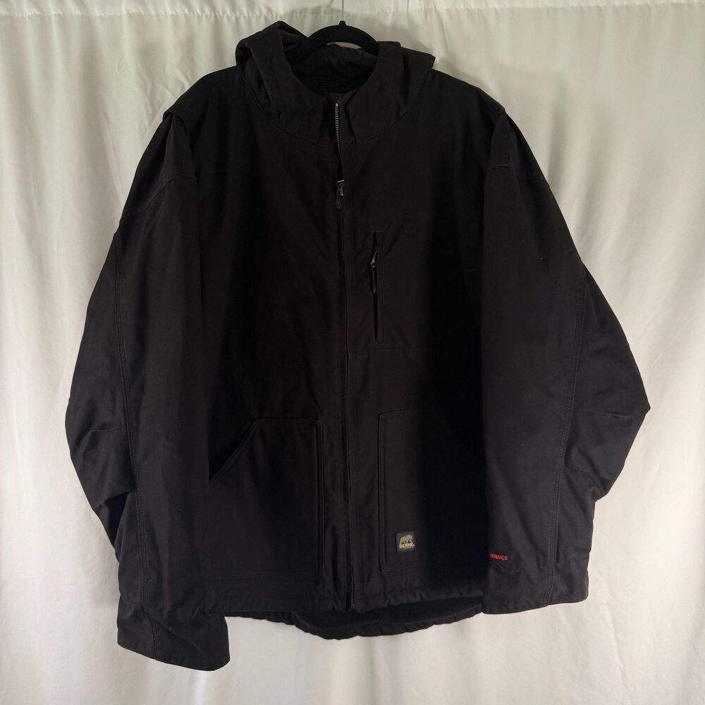 Berne Endurance Jacket Men 4XL Black Canvas Hooded Fleece Lined Full Zip Pockets